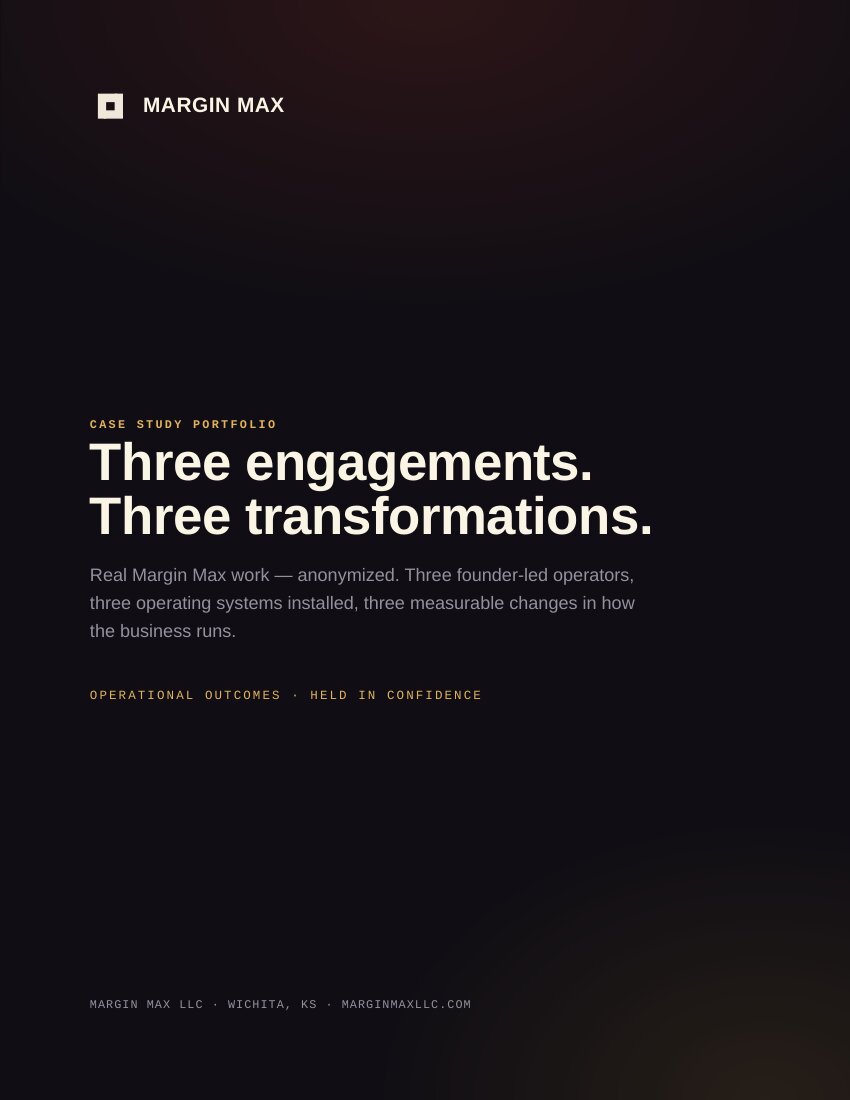 Margin Max Case Study Portfolio cover — three engagements, three transformations
